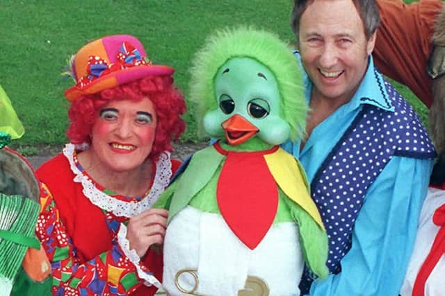 Ronne working with his friend, TV ventriloquist the late Keith Harris and Orville the duck.