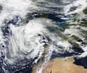 A satellite image shows progress of Storm Babet as UK braces for its arrival.
