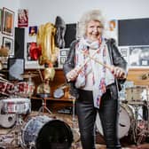 90-year-old Barbara McInnis, who lives in Torrisholme, practices in a studio in West Morecambe run by Chris Joyce, former drummer for the bad Simply Red. Credit: William Lailey SWNS.