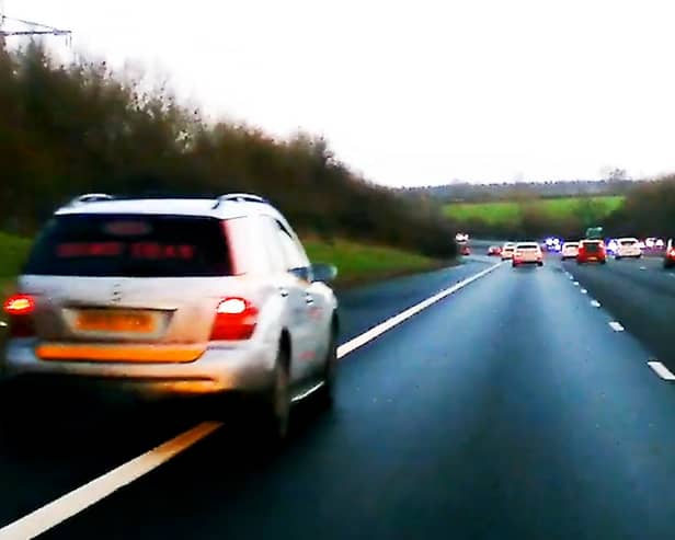 Miley Connors, 37, driving dangerously on the hard shoulder of the M40.  