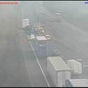 The M6 was closed near Lancaster after a lorry crashed through the central reservation (Credit: National Highways) 