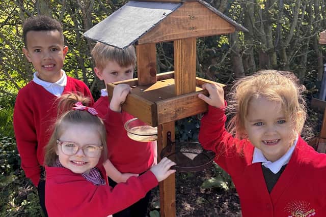 Some of the children in the new eco-garden.