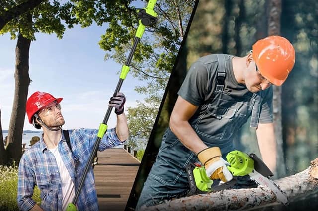 The Sukumo cordless pole saw is designed for trimming tall branches and garden maintenance jobs.