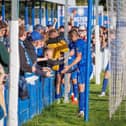 Dom Lawson celebrates victory with the Lancaster fans and was praised by his manager