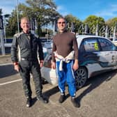 Phil Sandham (left) with Stephen Ormand Smith on the Isle of Man