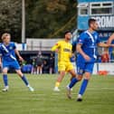 Jules Flanagan (left) brought Lancaster City level against Leek Town