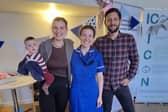 Midwife Olivia Ellis, pictured with Mum Elizabeth, partner Josh and baby Arlo.