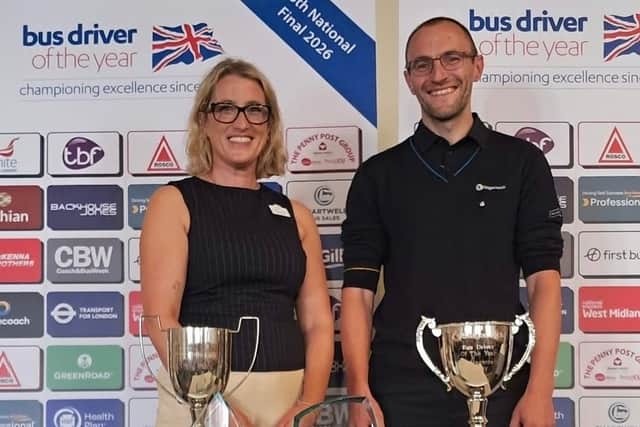 Pawel Samowedziuk with Kathryn Pulham, president of the Confederation of Passenger Transport, at the awards ceremony in Blackpool.