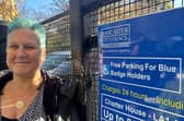 Green councillor and Disability Champion Abi Mills outside Charter House car park in Lancaster.