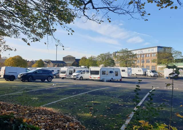 Travellers parked at the car park in Edward Street, Lancaster.