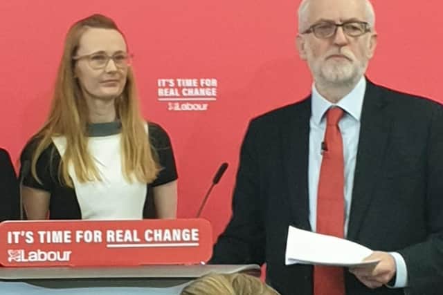 Jeremy Corbyn with Cat Smith at Lancaster University this morning.