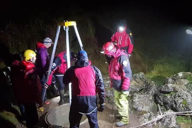 The body of a man, aged in his 60s, was pulled from a flooded cave at Casterton Fell, near Kirkby Londsdale, after a ten-hour rescue mission overnight on Saturday/Sunday (January 4/5). Pic: CRO
