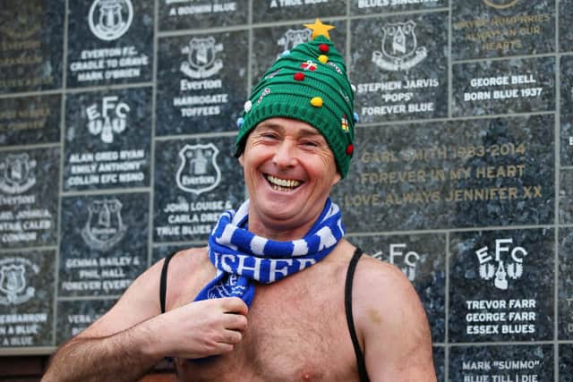 'Speedo Mick', a die-hard Everton supporter, will be passing through Preston this afternoon (Wednesday, January 8). Pic: Getty