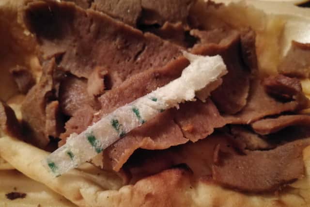 The naan bread contaminated with a cigarette filter tip wrapper at Spice Touch in Carnforth.
