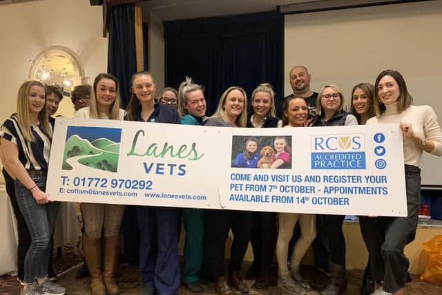 The Lanes Vets Garstang team, from the left, Fiona, Gin, Carol, Sophie, Lucy D, Lucy S, Liv, Kelly, Paige, Lauren, Pete, Justyna, Jess and Claire.