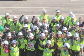 Children from Stanah Primary School at Thornton-Cleveleys visited the A585 Norcross roundabout site after winning a design-a-sign road safety competition