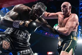Deontay Wilder is caught with another right hand. Picture: Ryan Haley/Premier Boxing Champions