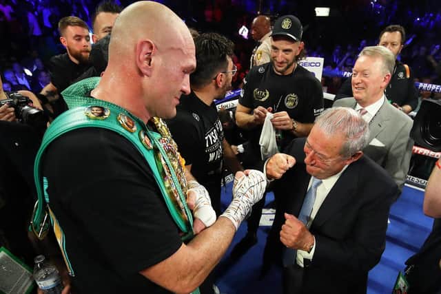Tyson Fury is congratulated after his win over Deontay Wilder. Picture: Mikey Williams/Top Rank