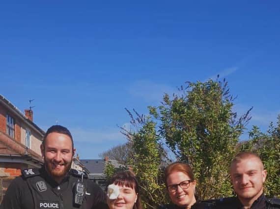 Megan with PC Katie Foster and Jack Ineson.