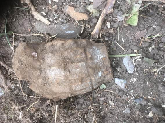 The hand grenade found in Uggle Lane, Lancaster.