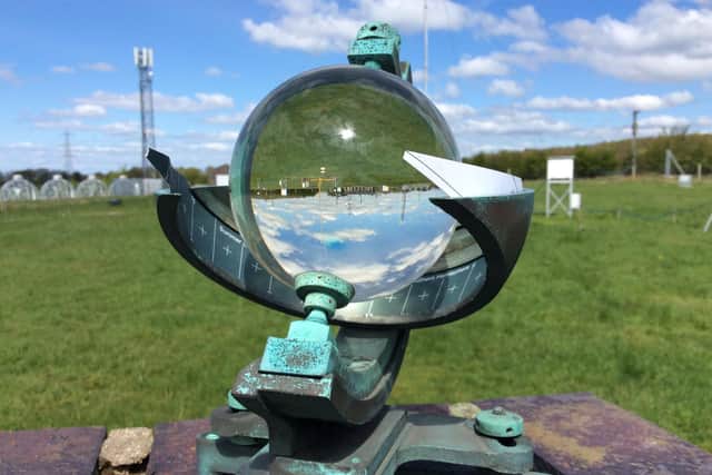 The sunshine recorder at Hazelrigg weather station at Lancaster University.