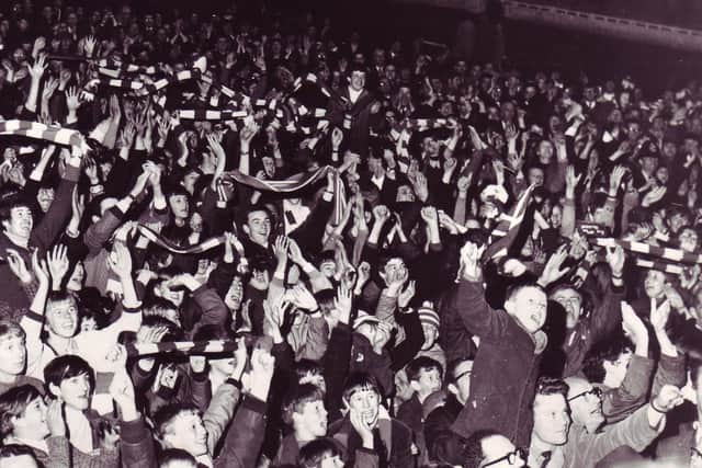 Jubilant fans after Morecambe's Lancashire Senior Cup win over Burnley in 1968.
