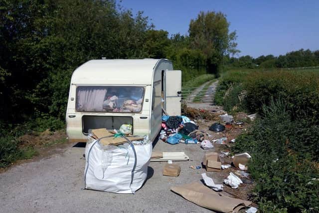 The caravan filled with household waste, dumped in Heaton-with-Oxcliffe.