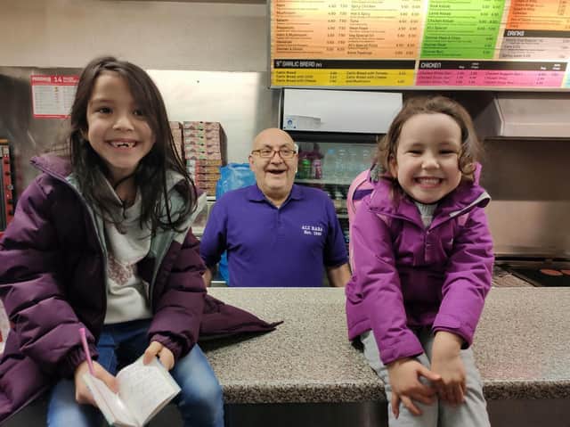 Mohsen with two of his grandchildren - Elsa and Alma - at Ali Baba's in Lancaster.