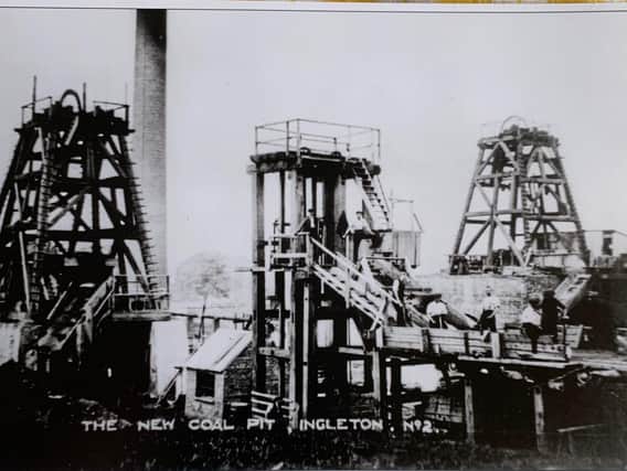 The New Ingleton Colliery, March 1914. The middle frame work is a temporary screening plant used to move coal waste and dug out waste from between the coal seams to nearby surface heaps.Photography courtesy of Bernard Bond.