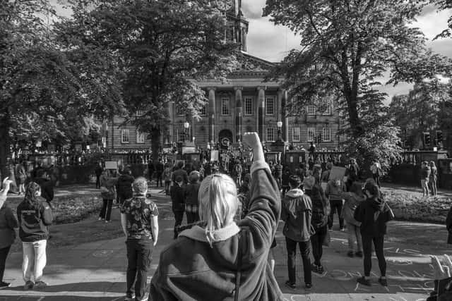 The Black Lives Matter protest in Dalton Square earlier this month. Photo by Tom Morbey.