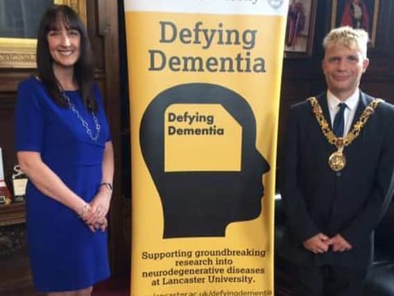 Dr Penny Foulds of Defying Dementia with the previous Mayor, Coun David Whitaker.