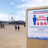 A sign on the Prom in Blackpool urging people to stay two metres apart (Picture: Michael Holmes for JPIMedia)