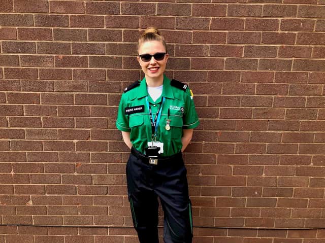 Lancaster University student Rhiannon Bates who is helping the NHS during the Covid-19 pandemic as a first aider with the St John Ambulance unit in Lancaster.