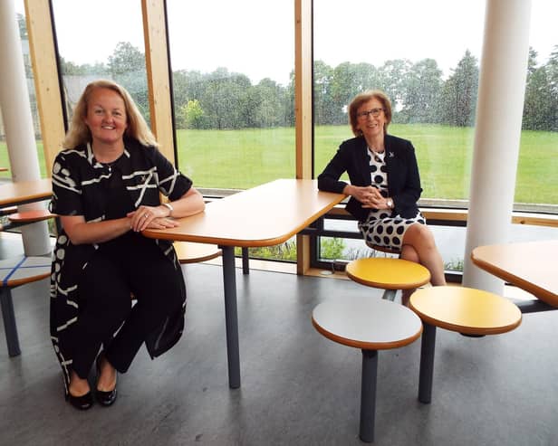 Sally Kenyon, left, with Liz Nicholls, retiring CEO of Bay Learning Trust.