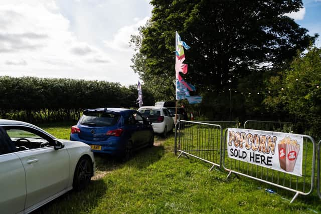 Cars arrive at the drive-in cinema. Photo: Kelvin Stuttard