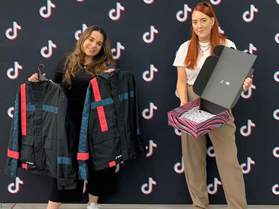 Chelsea Barker and Bethany Redhead with their winning designs, which have now been manufactured