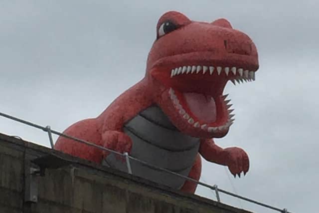 T-Rex on top of St Nic's Arcades.