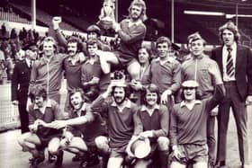 Morecambe celebrate FA Trophy victory in 1974