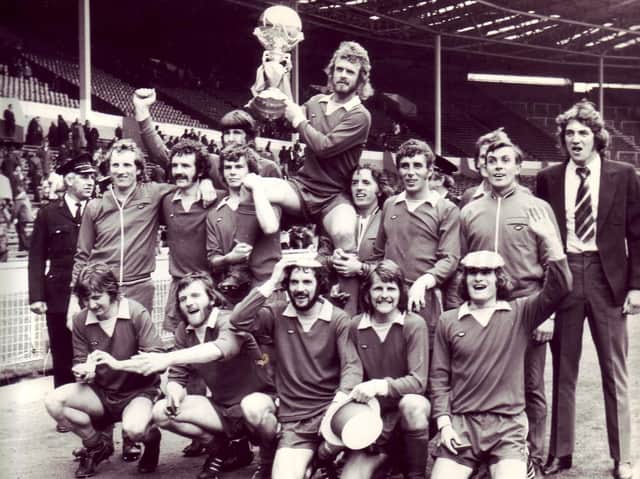 Morecambe celebrate FA Trophy victory in 1974