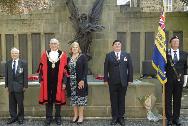 Mayor and Mayoress of Lancaster, Coun Malcolm Thomas and Trisha Thomas, with ex-service representatives.