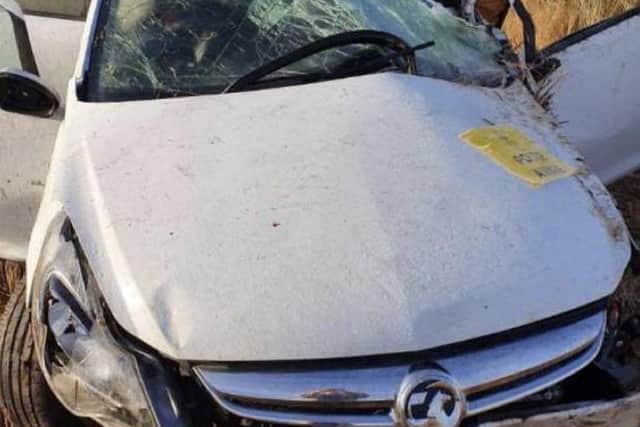 The car was badly damaged in the accident
PHOTO: SWNS