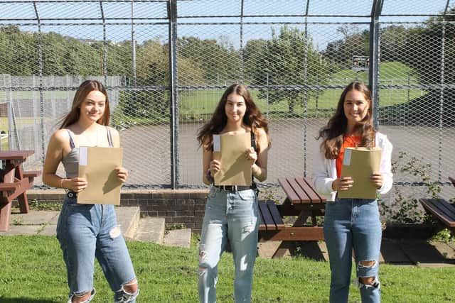 Carnforth High students with their GCSE results.