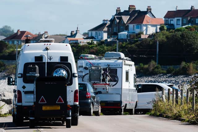 Motorhomes parked up near Bare on Morecambe Prom.