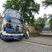 A Stagecoach bus in Dalton Square, Lancaster.