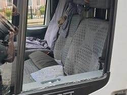 Police officers smashed the window of a Ford Transit van in Lancaster yesterday (August 26) after a dog was left inside without the windows open. Pic: Lancashire Police
