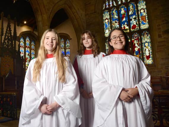 Ellie Blewitt, Phoebe Heywood and Bella Leong-Smith, who will be joining the sixth form at Chetham's School of Music. Photo by Darren Andrews.