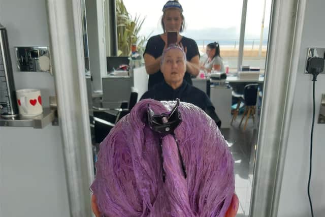 Sandra Davies pictured during her hair dye.