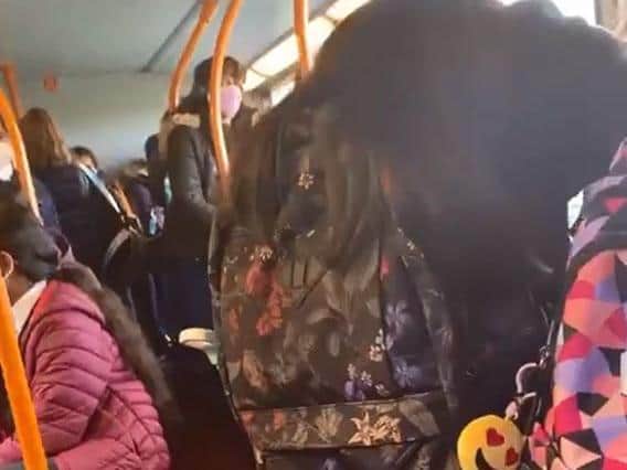The video shows children squashed together onboard an overcrowded bus from Preston to Lancaster Girls' Grammar School on Thursday morning (September 3)