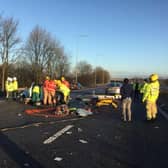 Firefighters were called to free a casualty trapped in their car after a crash on the M6 northbound, near Charnock Richard, in January 2017. There is no suggestion any were hurt on this specific job (Picture: Lancashire Fire and Rescue Service)