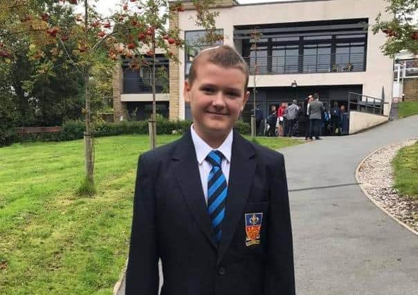 Reece Holt on his first day at Lancaster Royal Grammar School.